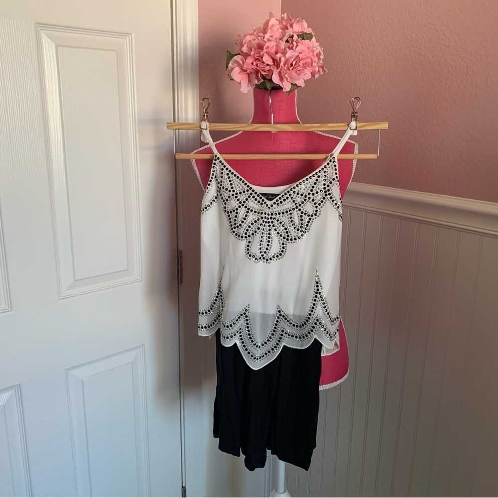 Dressy Romper with Beaded Chiffon Top and Shorts, 2.5” inseam, size S